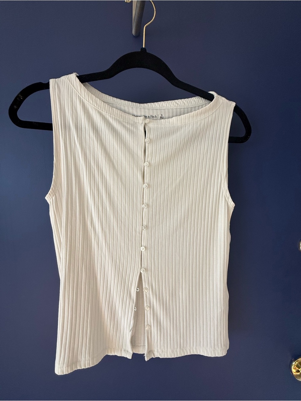 Abercrombie & Fitch White Ribbed Button-Back Tank